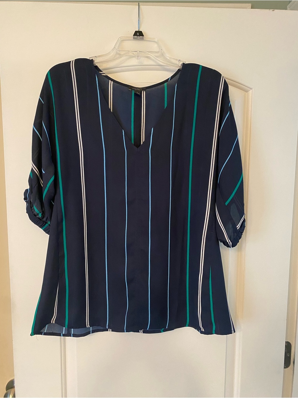 Ann Taylor Navy Blouse with Stripes